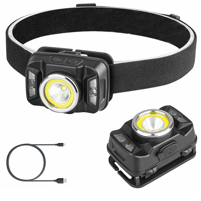 Rechargeable Headlamp with Sensor Switch, High Power Zooming Adjustable Head Light, Xte 5W+COB+4PCS Red LED Warning Light