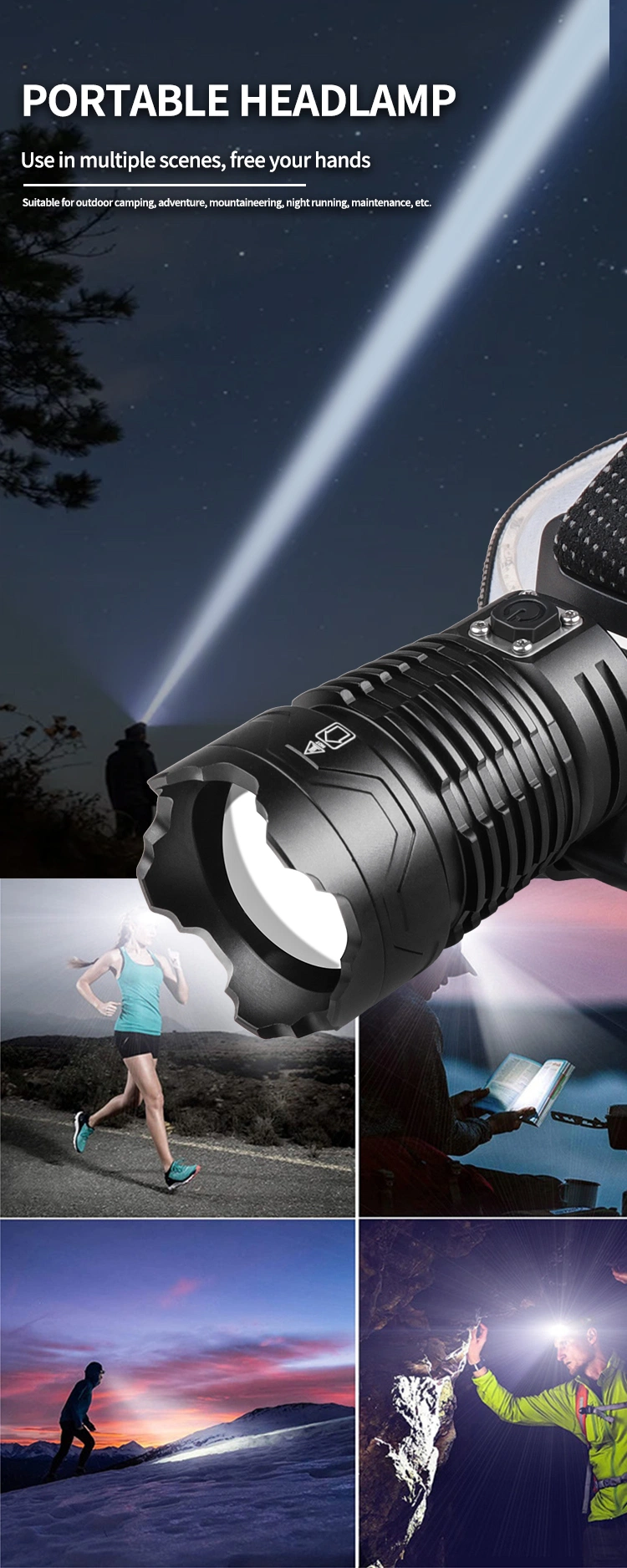 Camping Hiking Xhp360 Headlight Micro/Type-C Warning Light Battery Indicator Power Bank 5000lm LED Headlamp