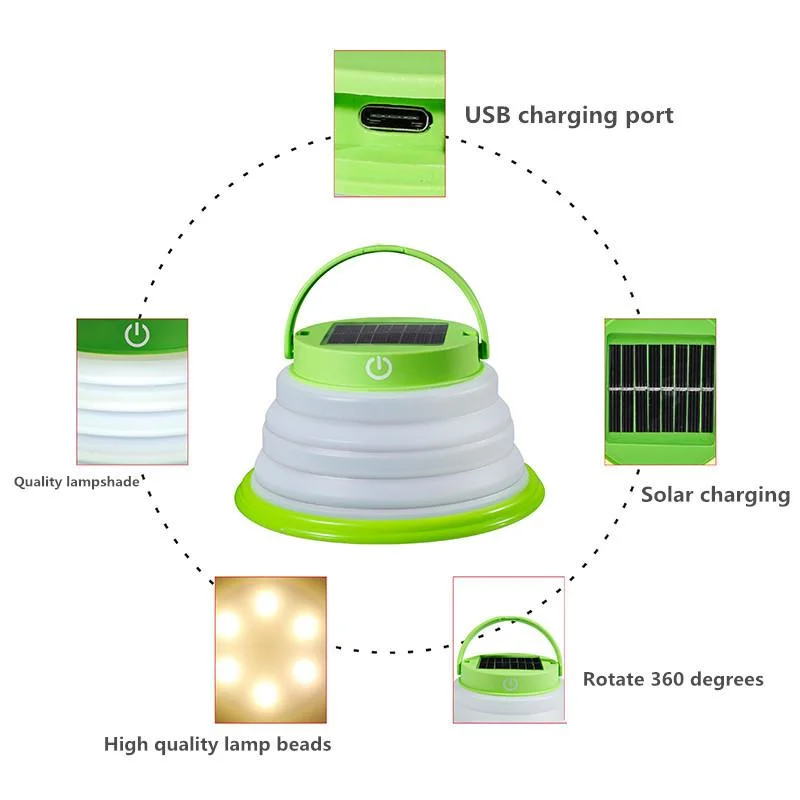 Waterproof Portable USB Mini Collapsible Solar LED Camping Lights