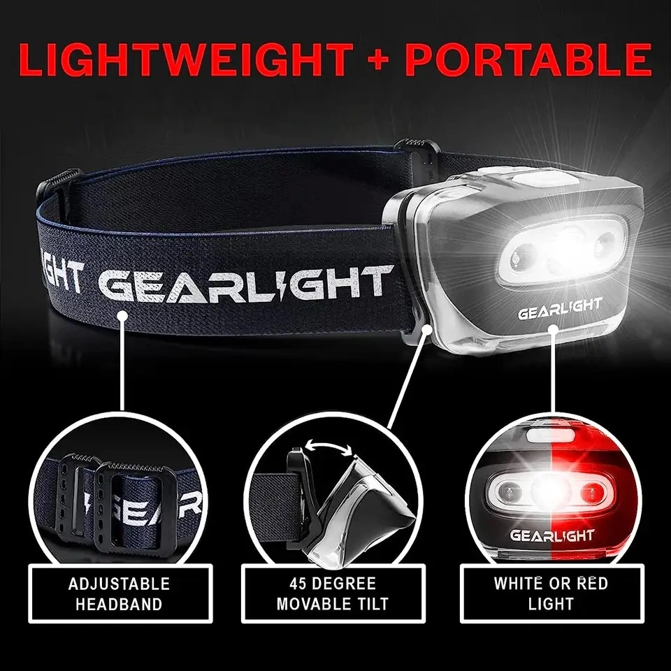 LED Dry Battery Rechargeable Headlamp Outdoor Camping Headlight with 7 Modes