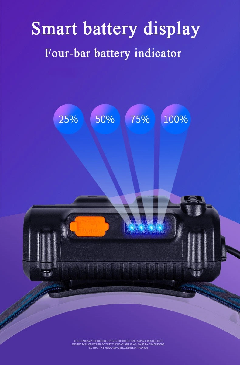 Red Blue Flashing Function Rechargeable Sensor Headlamp with 3 Mode 550 Lumen Powerful Adjustable Camping Hunting LED Headlight