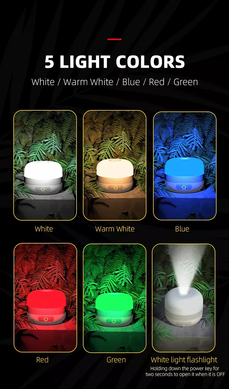 Outdoor Camping Ipx5 Waterproof Emergency 5200 mAh Canopy Tent Five-Color Atmosphere Light