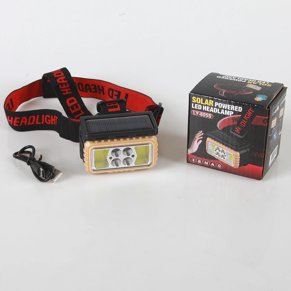 Yichen Solar Rechargeable LED and COB Headlamp with Red Warning Light