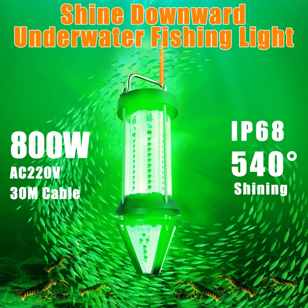800W Underwater Fishing Light LED Green Light Fishing Boat Port Use Downward Light High Power
