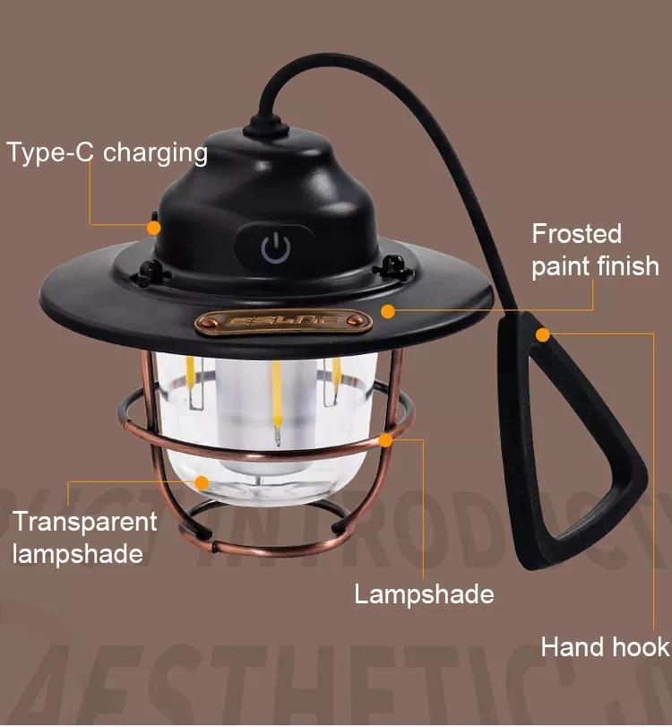 Rechargeable Waterproof Retro Aluminum Dimmable Camping Light