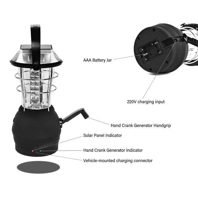 LED Rechargeable Camping Solar Powered Light with Hand Crank for Emergency