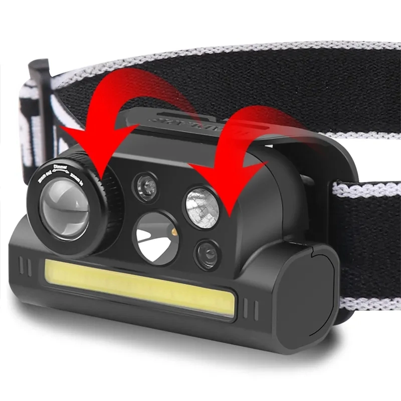 XPE+COB Induction Built-in Battery Type-C Magnet Sensing Output Fishing Running Warning Rechargeable LED Lights Headlamp