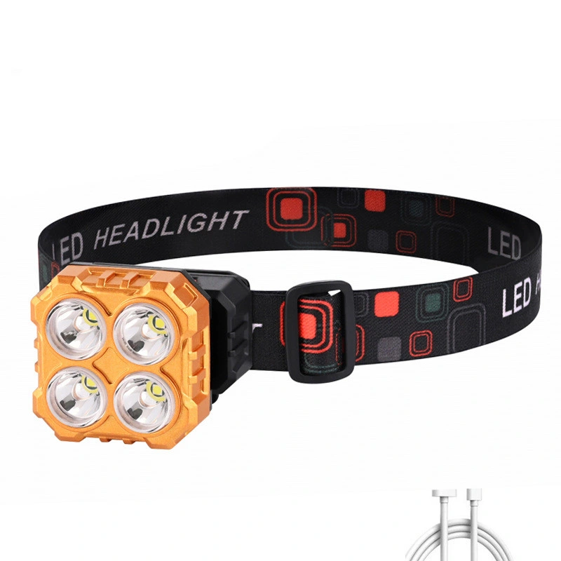 Rechargeable Four LED High Lumen Headlamp Flashlight