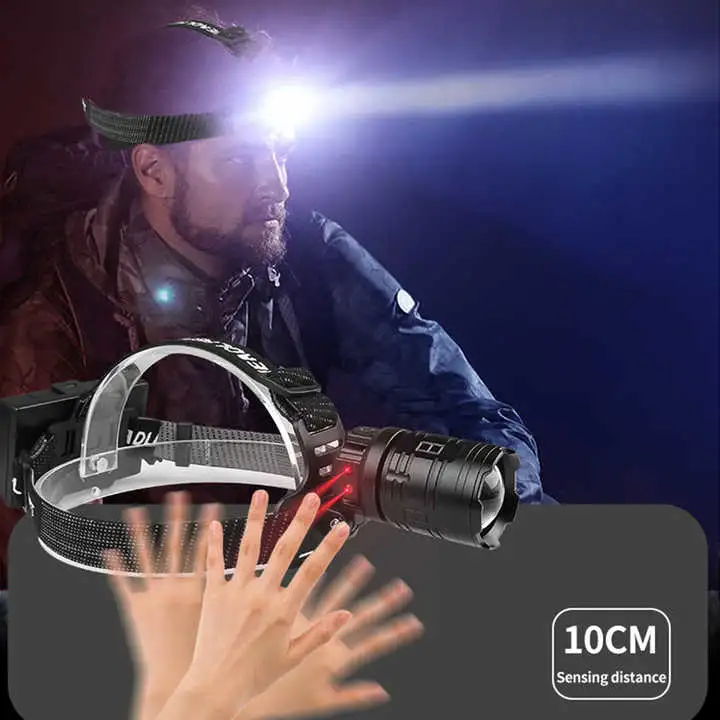 1000m Zoom Xhp70 30W 1200 Lumen 18650 Output LED Headlight USB Rechargeable Waterproof Sensor Headlamp