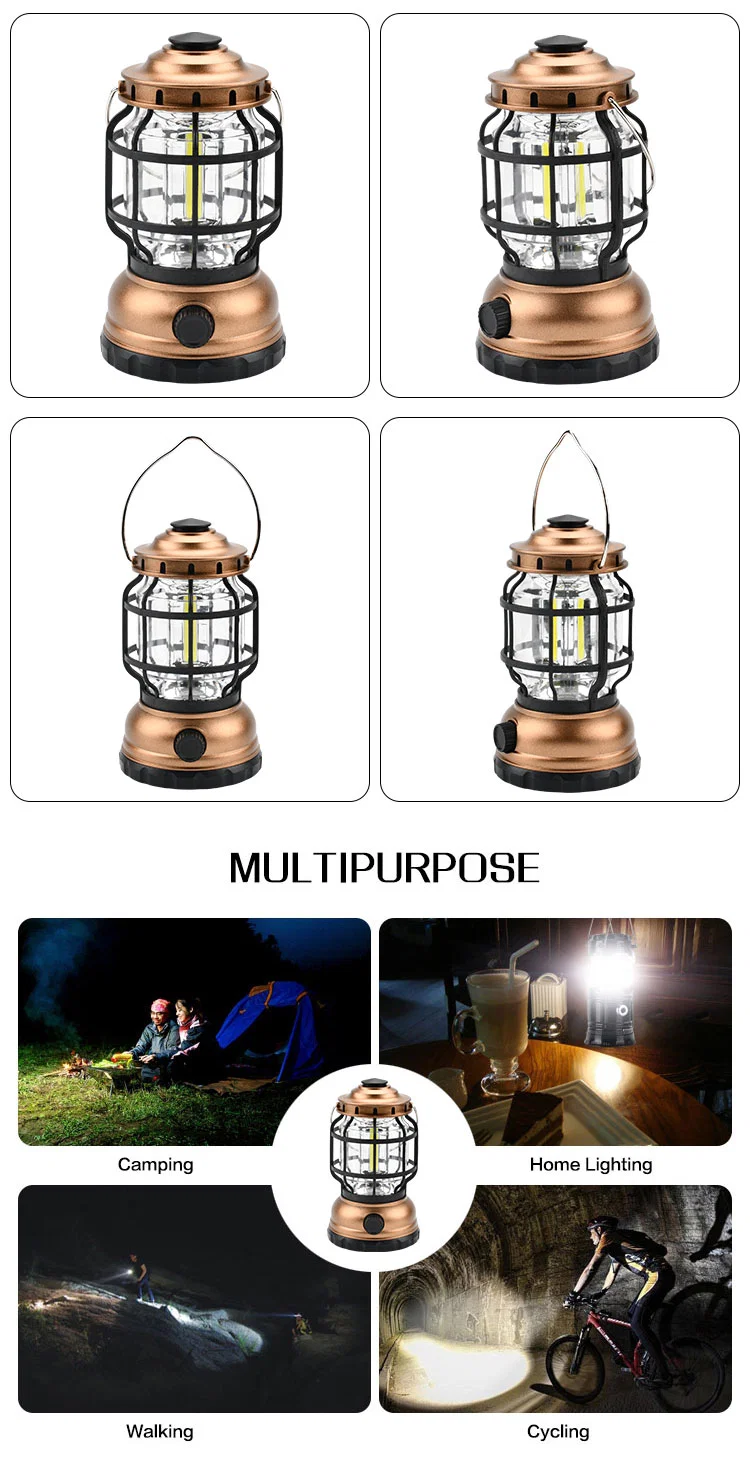 Brightenlux Mini AAA Battery Railroad Camping Lantern Antique USB Rechargeable COB LED Camping Light for Running Hiking Hunting