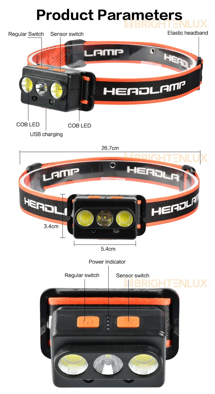 Brightenlux New Disgen Sensor USB Rechargeable Waterproof for Camping Headlamp