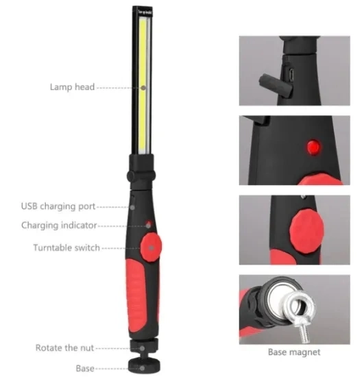 New 270 Rotation Magnetic Car Inspection Spot Light Powerful COB USB Rechargeable Auto LED Working Lamp Handheld Camping Emergency LED Work Light