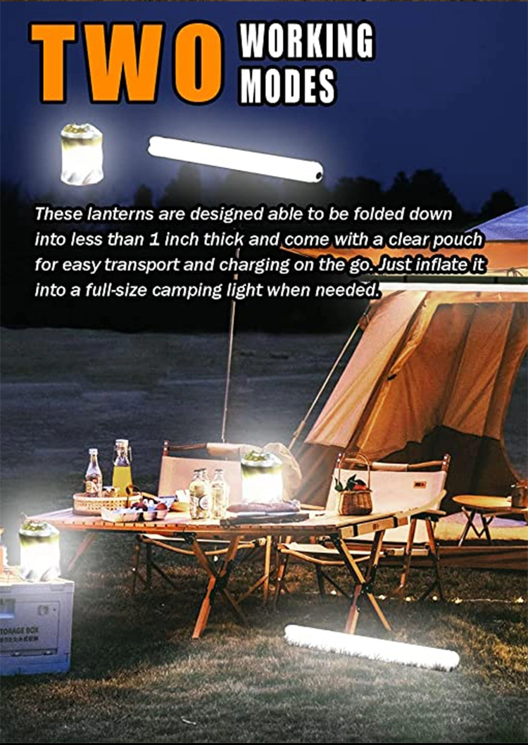 Outdoor Collapsible LED Solar Lamp Inflatable Folding Waterproof 2-in-1 Phone Charger Battery Portable Solar Camping Light