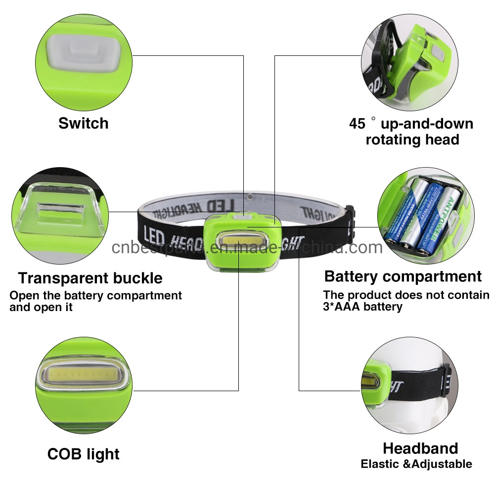 New Arrival Super Bright Portable Head Torch Light 3W COB LED Rotating Degree Headlight Emergency Battery Powered 3*AAA LED Headlamp