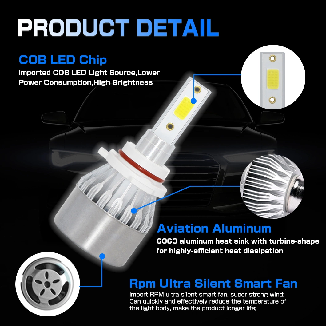 G-View C6 Factory Wholesale LED Headlight 9005 HB3 9006 HB4 H11 H4 H7 LED Headlight 6000K Light Bulbs C6 LED Headlight