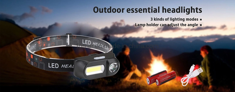 Mini LED COB Head Lamp Portable USB Rechargeable Flashing Head Torch Light 18650 LED Headlight Outdoor Camping Emergency Hunting LED Headlamp