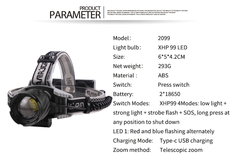 Xhp99 Rechargeable Head Flashlight USB Fishing Headlight 18650 Camping Powerful LED Headlamp