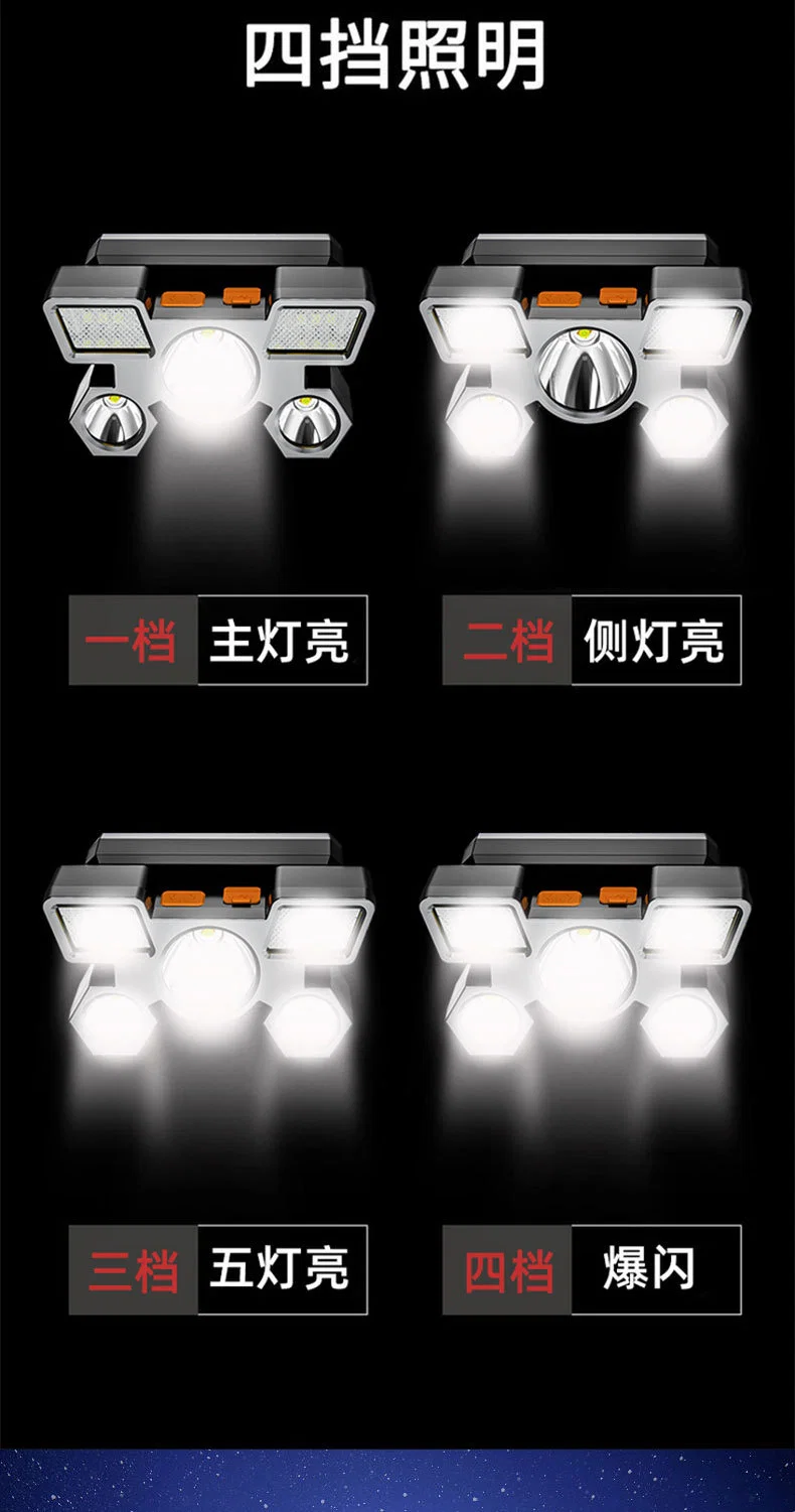 New Plastic 5LED 50000lm USB Rechargeable Powerful LED Headlamp