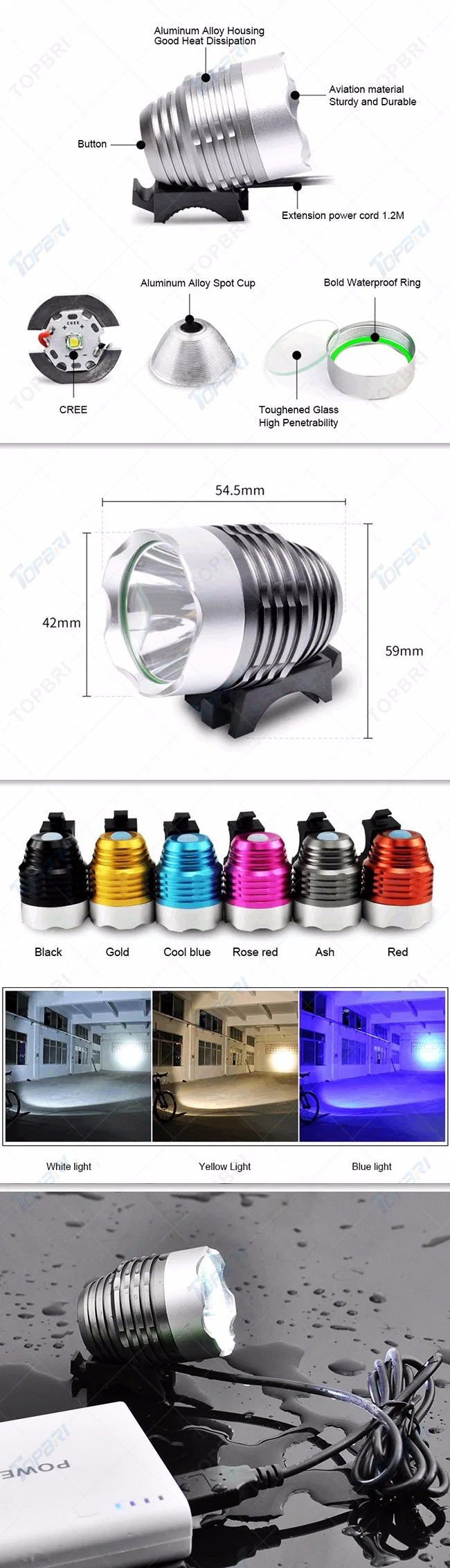 12V USB Rechargeable Round 10W T6 LED Bike Headlamp