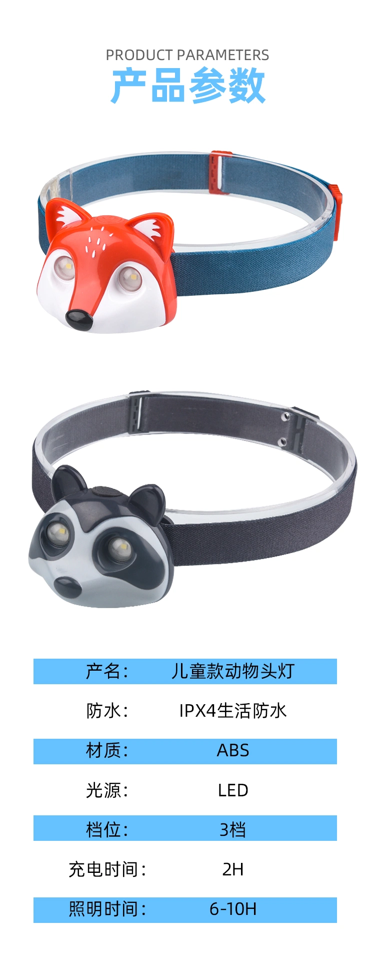 Cute Cartoon Animal Lights, Rechargeable Children&prime;s Headlights, Small Raccoon Headlights