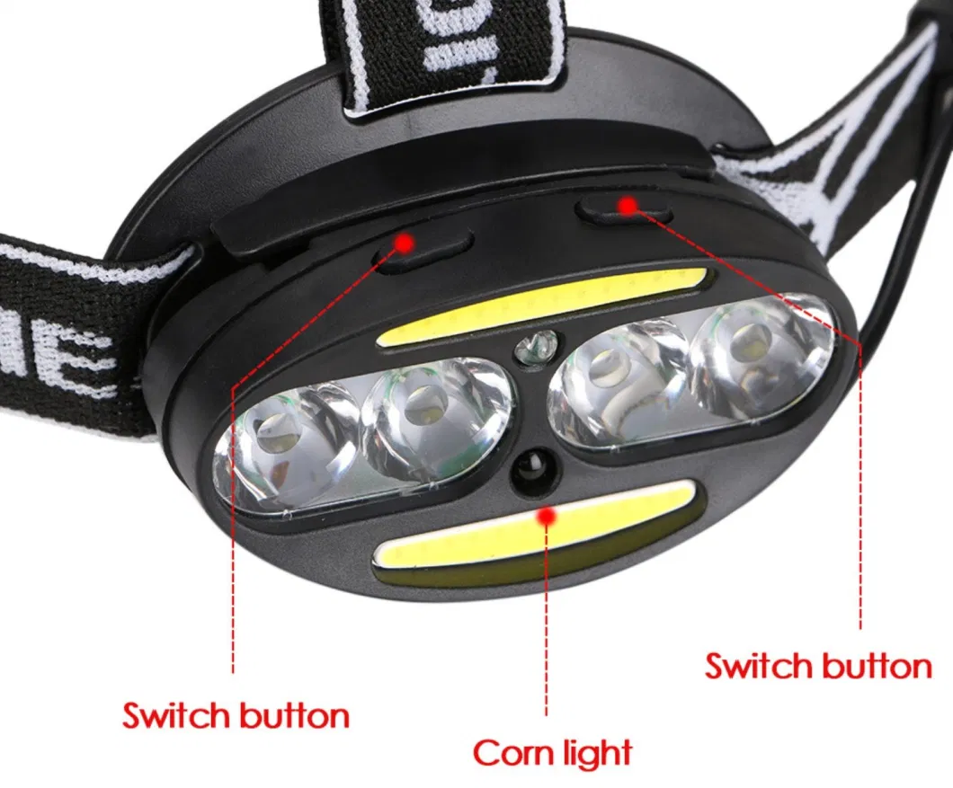Wholesale T6 COB Camping LED Head Torch Lamp Light Sensor Switch LED Headlights 7 Flash Mode Headlight Waterproof Rechargeable Hunting LED Headlamp