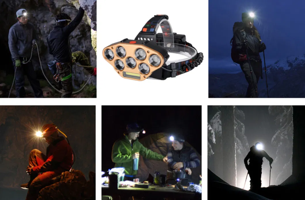 Wholesale High Power Camping Emergency Head Torch COB Headlight 7PCS LED Waterproof 18650 Rechargeable LED Headlamp with 5 Flashing Mode