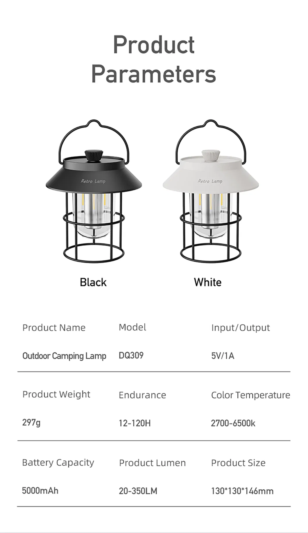 LED Lantern Light Outdoor Camping Lamp Tent Lamp USB Rechargeable Collapsible Emergency Light