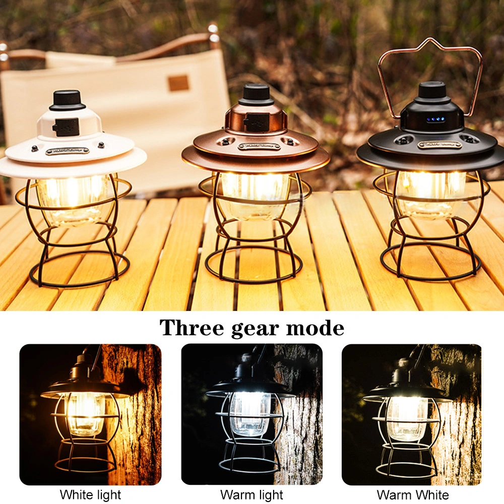 USB Rechargeable Retro Lantern Atmosphere LED Camping Tent Light Emergency Light