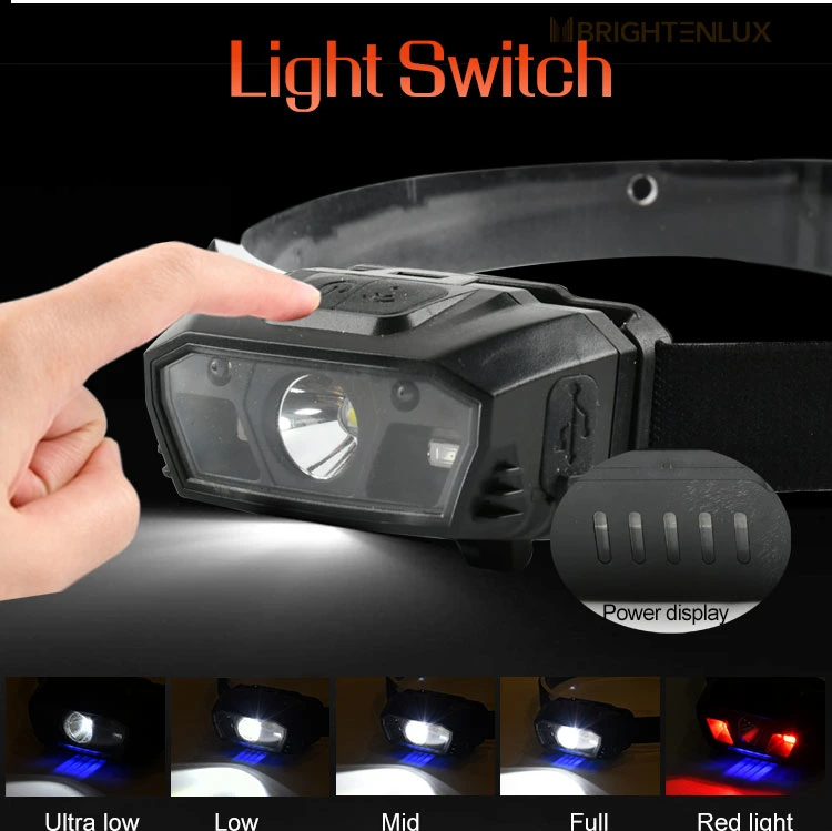 Brightenlux Best High Power Lithium Battery USB Rechargeable Waterproof Sensor LED Rechargeable Hunting Light Headlamp