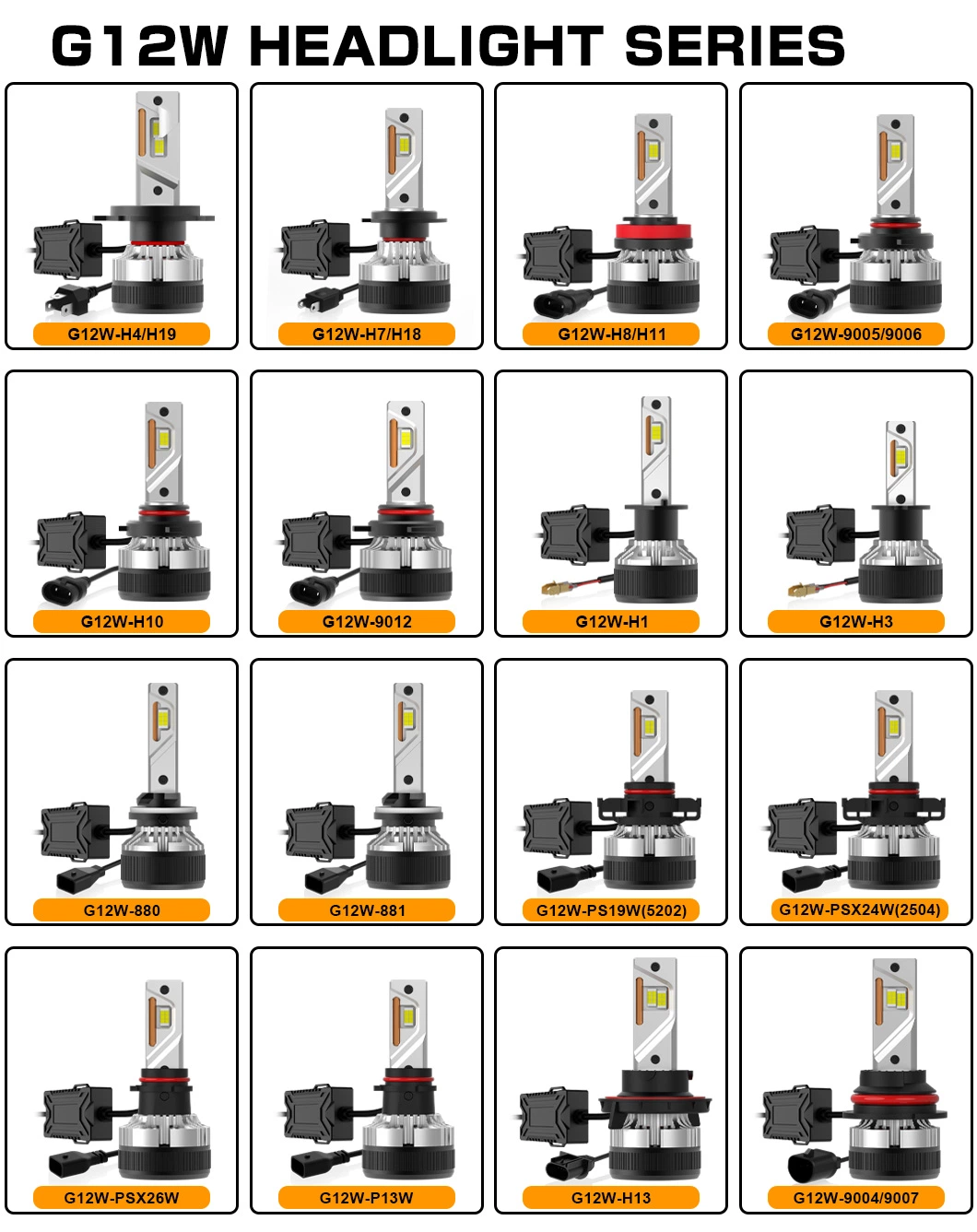 G-View G12W Free Laser Logo Super Canbus H11 LED Auto Headlight 130w 300000lm H4 H7 9012 Led Bulbs 880 881 LED Headlight