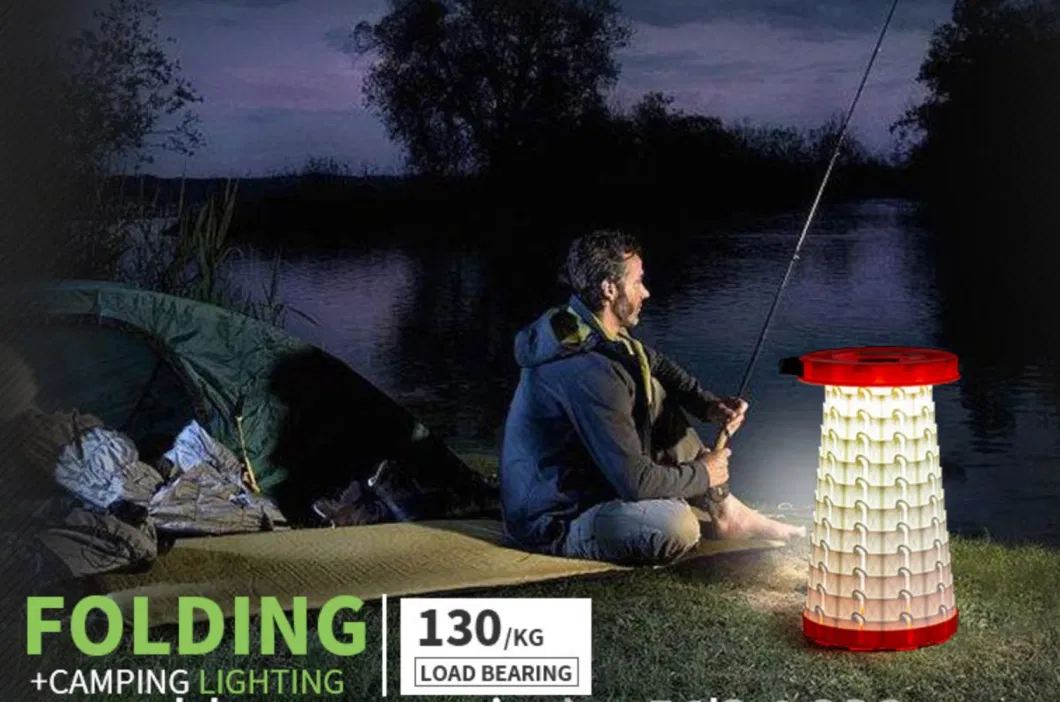 Portable LED Camping Lamp with Folding Stool Quality Camping Lantern Chair Lights Hot Sale Outdoor Different Size Folding Rechargeable LED Camping Light