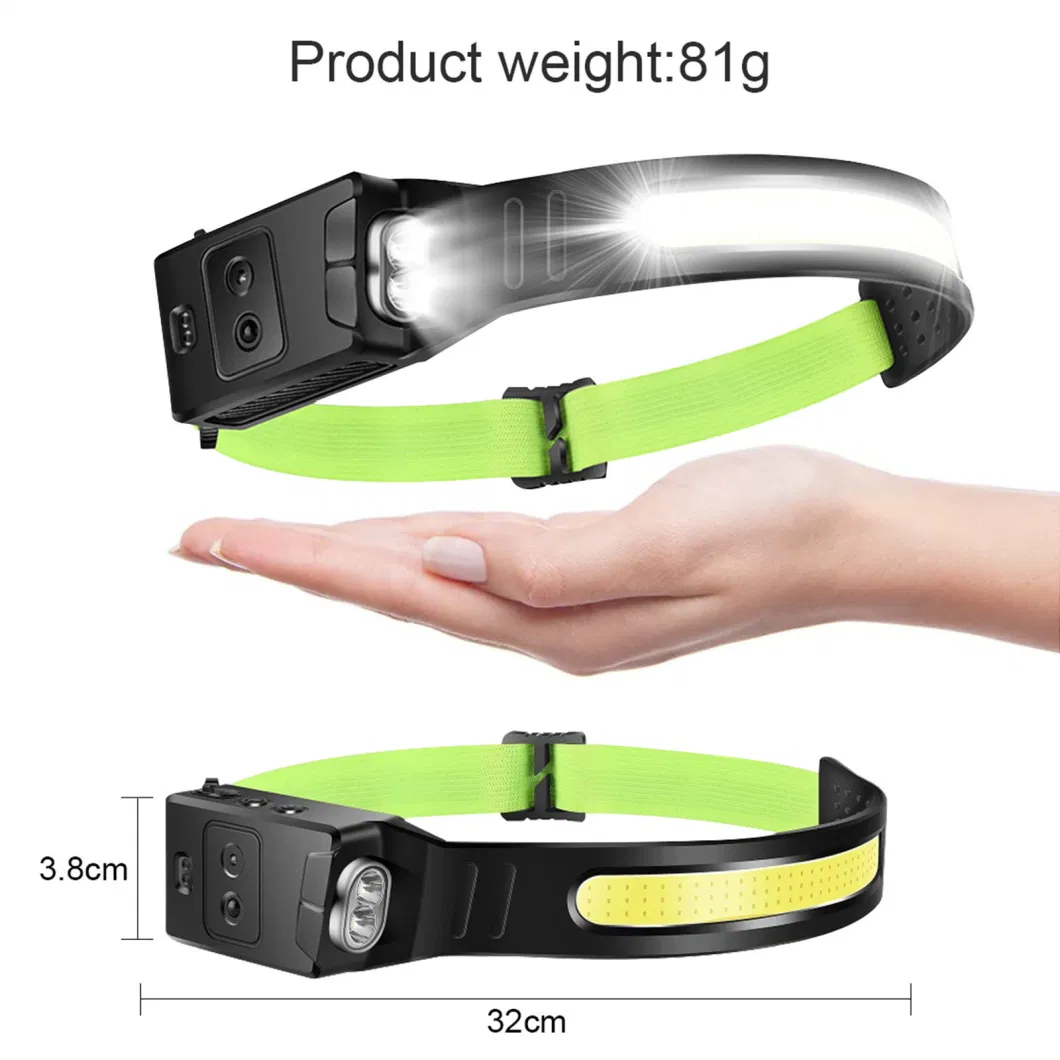 Factory Outdoor USB Rechargeable LED 270 Wide Beam Light Waterproof Head Lamp Smart Sensor Headlight for Camping Fishing