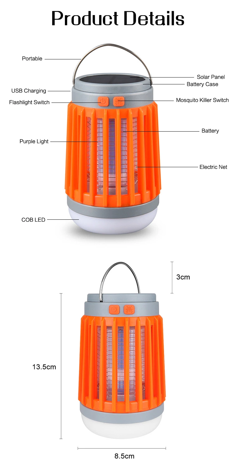 Brightenlux 3 in 1 UV Lantern Waterproof USB Rechargeable Solar Panel Mosquito Killer Flashlight Camping Lamp Outdoor or Indoor UV Light