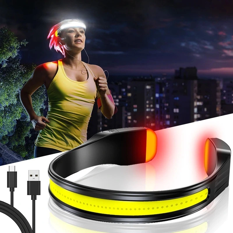 3.7V 1200mAh Full Vision Emergency Head Torch Lighting Type C Charging Waterproof Ipx4 LED Head Lamp Warning Flashing Rechargeable COB LED Headlamp