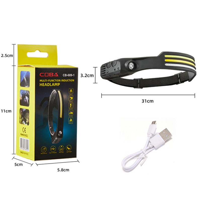 Headlamp Sensor Headlight with Built-in Battery Flashlight USB Rechargeable Head Lamp Torch 5 Lighting Modes Work Camping Light