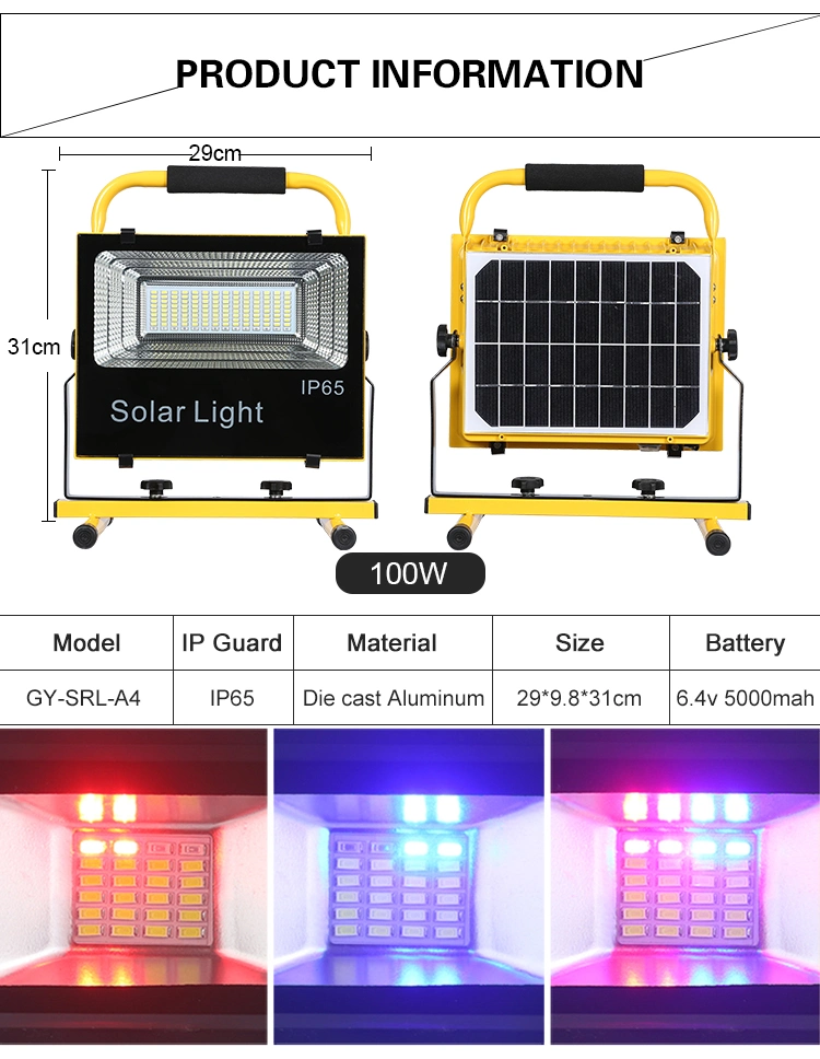 2 Years Warranty Camping Waterproof IP65 Outdoor 100W Integrated All in One Solar LED Floodlight