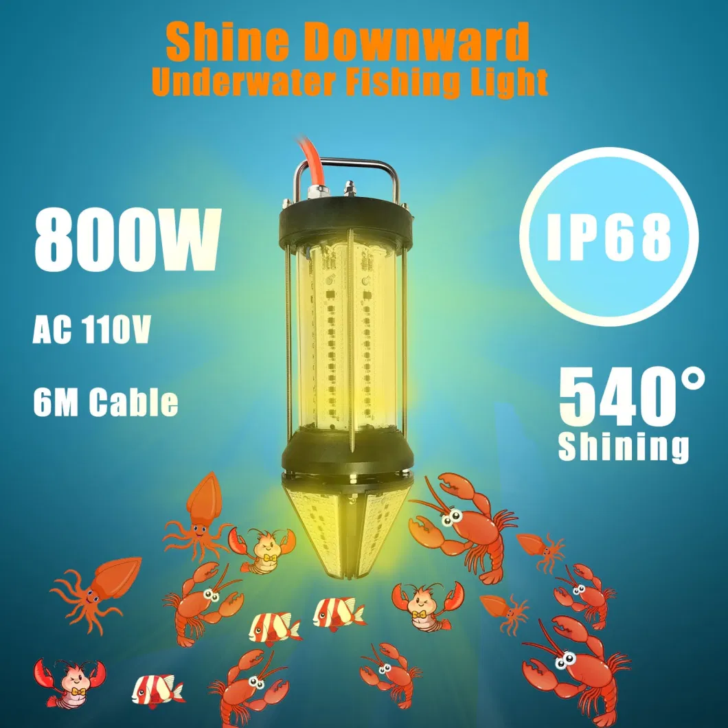 800W Underwater Fishing Light LED Green Light Fishing Boat Port Use Downward Light High Power