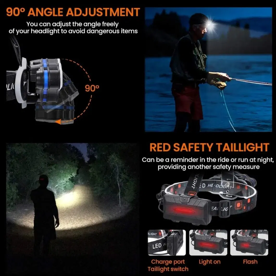 Helius 5/6/7/8LED 8modes 90degrees Adjustable 12000lumens 500m Range Waterproof Rechargeable LED Headlamp