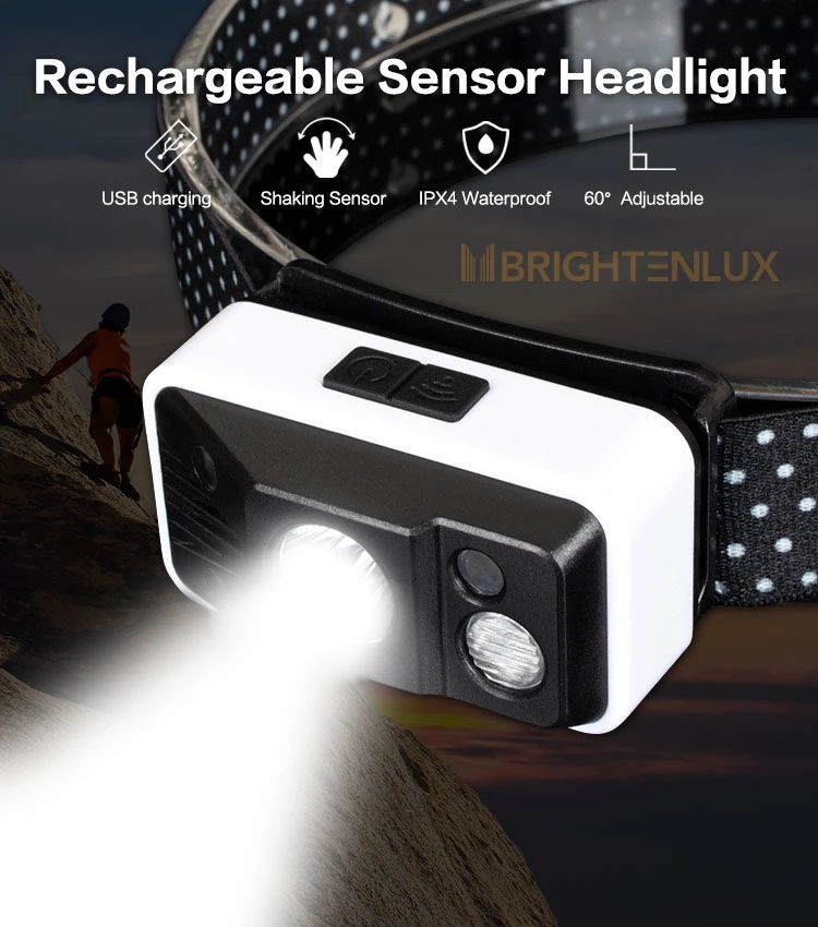 Brightenlu High Bright USB Rechargeable Mini Waterproof Solar COB LED Headlamp