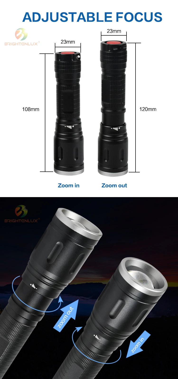 Brightenlux Manufacturer Outdoor Used Super Quality Emergency 3 Modes Portable Most Quality LED Flashlight 1AA Torch Light