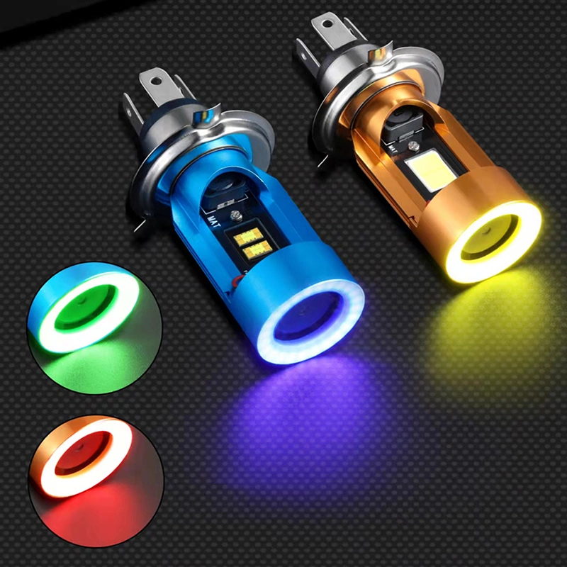 9003 Hi/Lo Beam with Blue/Red Angel Eye Daytime Running Light Cool White H4 P43t P45t Ba20d 24W 2500lm LED Motorcycle Headlight Bulb for Motorcycle Scooter Cars