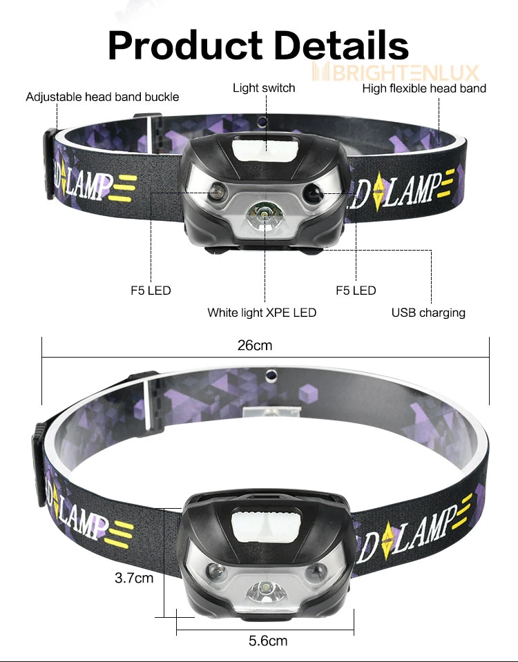 Brightenlux Rechargeable Headlamp LED Head Lamp 500 Lumens Motion Sensor Switch Elastic Headband Headlamp for Adults Kids Running Camping