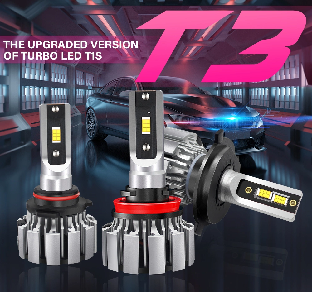 Hot Sale T3 LED Headlight Bulb H1 H4 H9 H13 9004 9005 LED Bulb 100W 20000lm 6000K Car Headlamp for Car Waterproof IP68