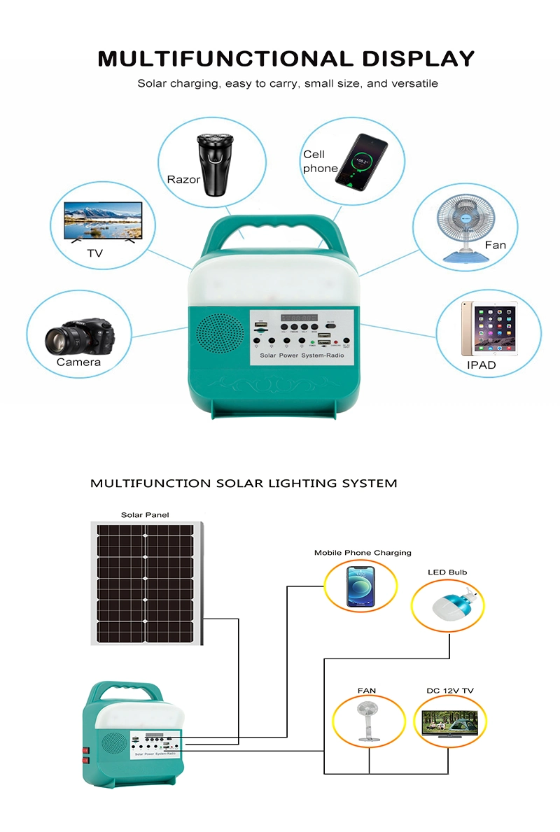 Portable Outdoor Camping Light USB Rechargeable Waterproof Folded and Changed Solar Powered Solar Home Light System TV and Fan