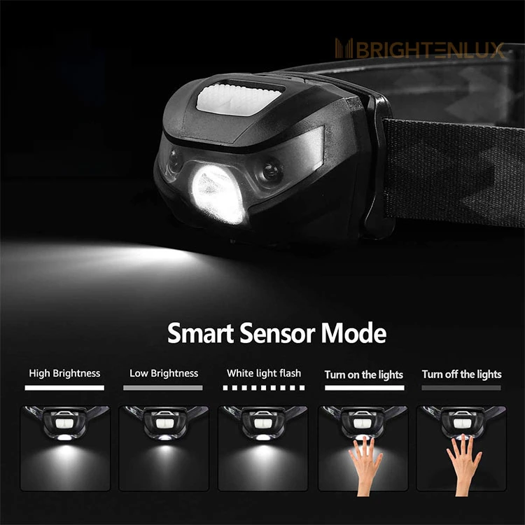 Brightenlux Rechargeable Headlamp LED Head Lamp 500 Lumens Motion Sensor Switch Elastic Headband Headlamp for Adults Kids Running Camping