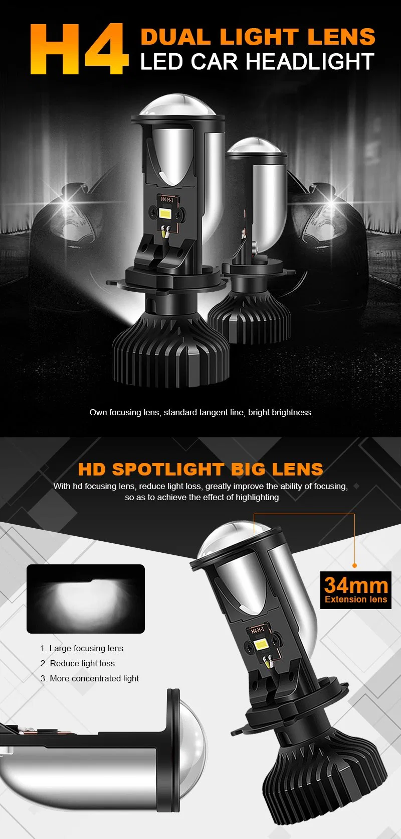 Wholesale H4 70W 8000lm 6500K LED Car Lights Y6 Canbus Design IP65 High Performance Projector Lens LED Headlight