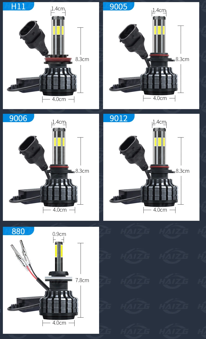 Haizg Hot X7 LED Headlight Four Sides COB 6000K 8000lm 72W 9005 9006 9012 H11 H7 H4 Car Light LED