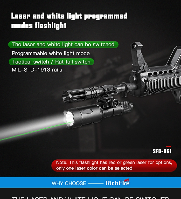 1200 Lumen Tactical Flashlight White LED Green Laser Combo Gun Weapon Hunting Light