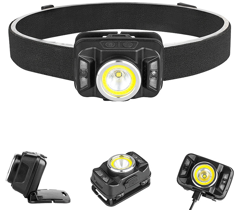 Wholesale Camping Head Torch Lamp Emergency Head Torch Light 5W Rechargeable Headlamp with Red Warning Sensor Zooming LED Headlamp