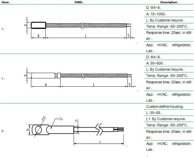 Custom Temperature Test Sensor PT100 PT1000 Class a Class B Rtd Sensor